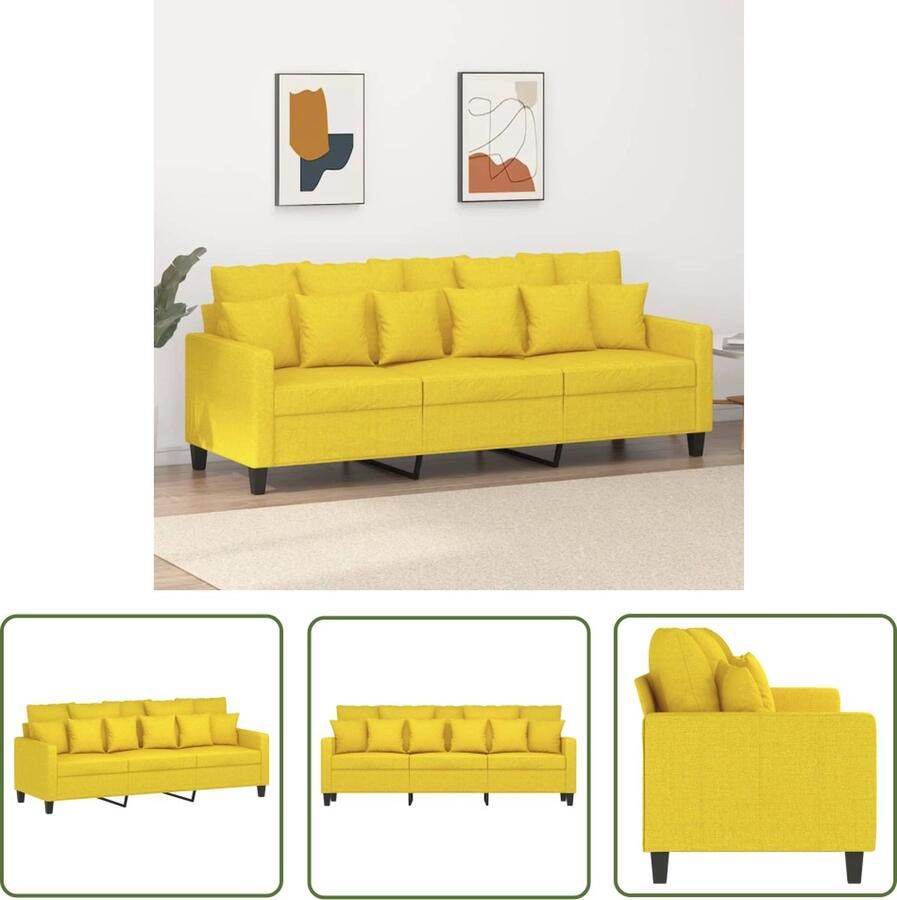 The Living Store 3-zitsbank lichtgeel 198 x 77 x 80 cm Duurzame stof 3 Zits Bank Sofa Banks Kopen Lounge Meubilair Woonkamer Meubels