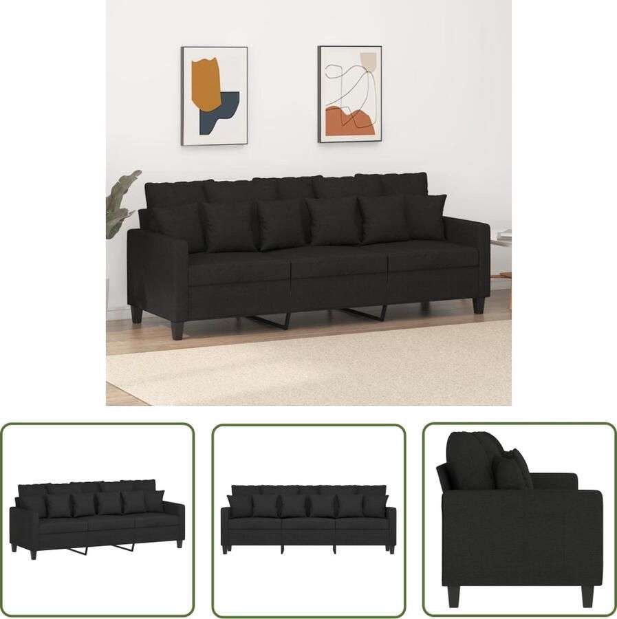 The Living Store Bank 3-zits Zwart 198x77x80 cm Duurzame stof Stevig frame Comfortabele zitting Opvallend ontwerp 3 Zits Bank Sofa Banks Kopen Lounge Meubels Salonmeubel