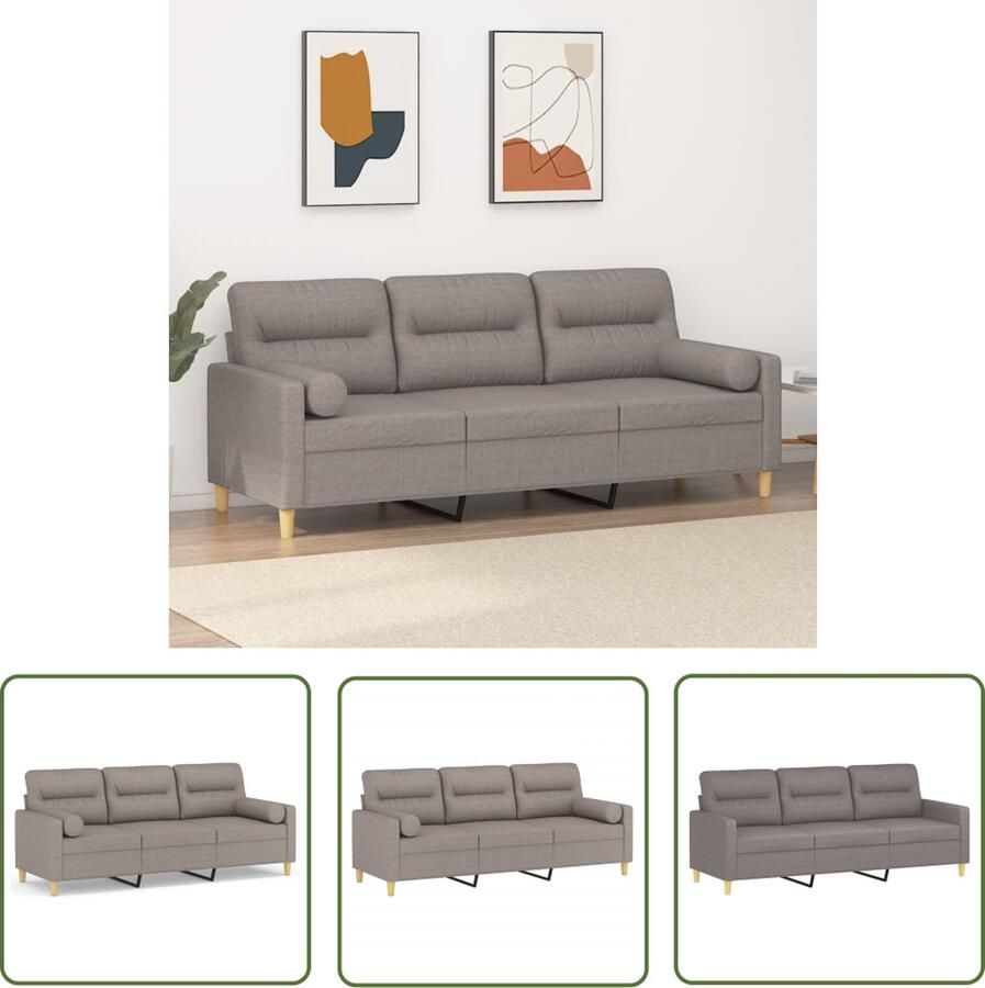 The Living Store 3-zitsbank taupe 198 x 77 x 80 cm duurzame stof 3-zitsbank Sofa Bankstel Lounge Meubilair Livingroom Furniture