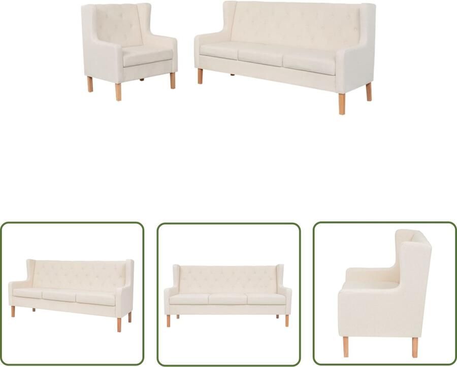 The Living Store Bankenset Serie Bankstel Crèmewit Houten Frame Polyesterstof Banken Sofa Creme Wit Lounge Meubels Living Room Furniture - Foto 2