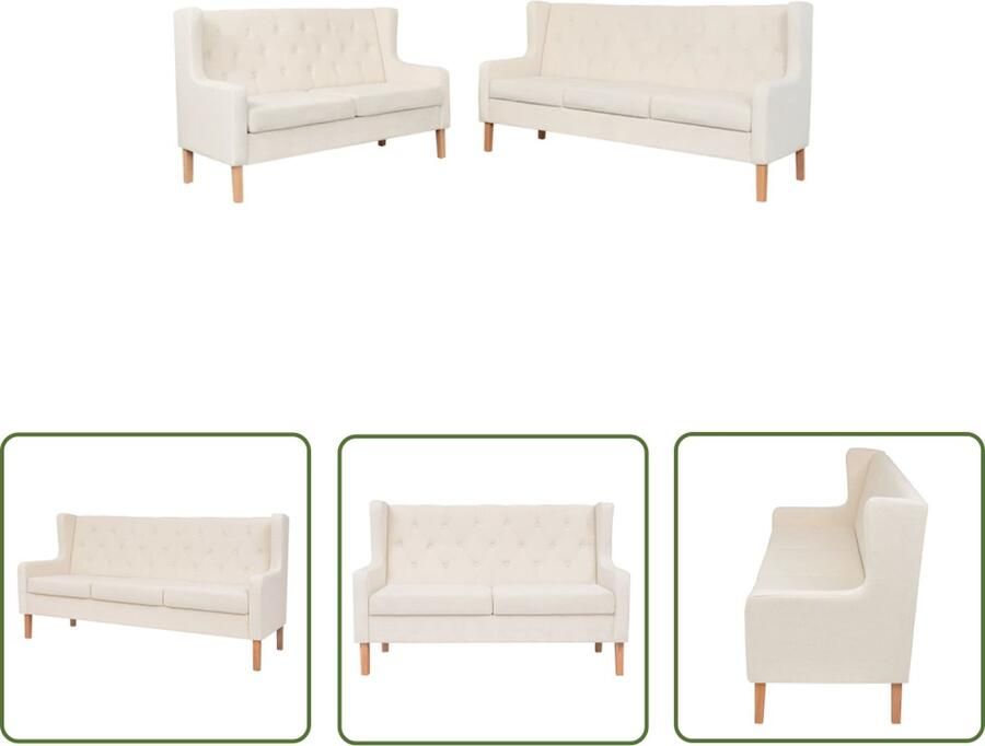 The Living Store Comfortabele Bankenset 2- en 3-zitsbank Crèmewit Houten Frame Polyester Banken Sofa Creme Wit Lounge Meubels Woonkamer Meubels - Foto 2