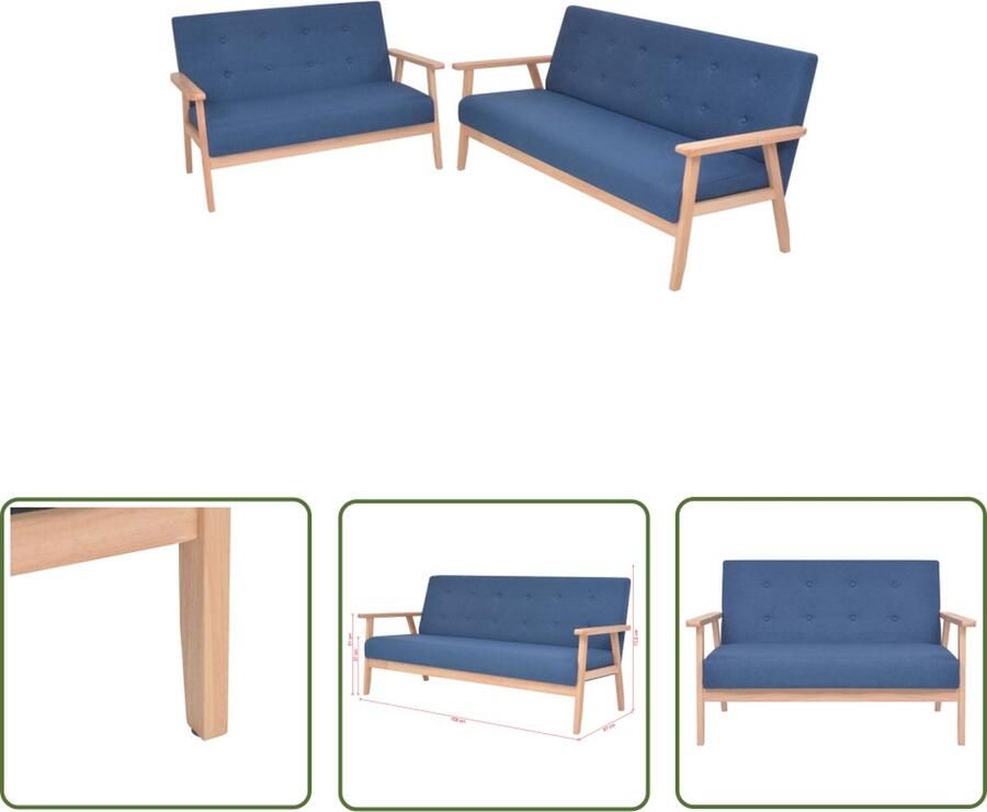 The Living Store Bankenset Comfortabel en Duurzaam Blauw 2 en 3 Zitsbank Polyester Banken Sofa Salontafel Livingroom Huiskamerinrichting - Foto 2