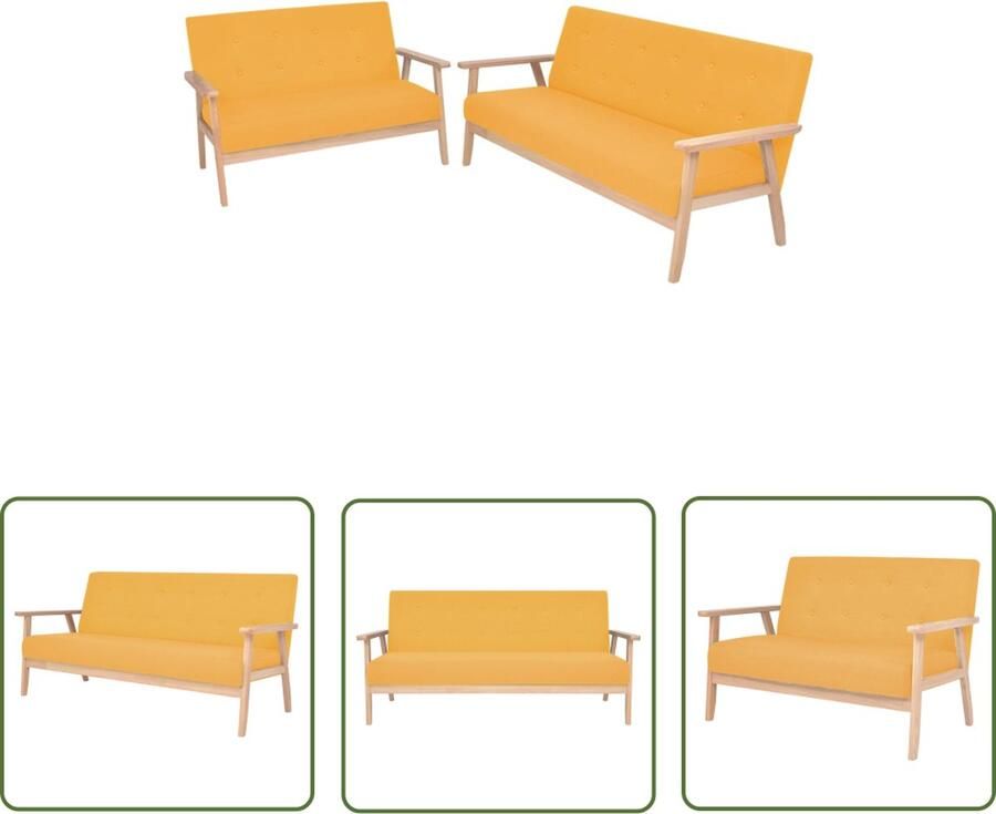 The Living Store Bankenset Geel Houten frame Polyesterstof 113.5 x 67 x 73.5 cm 158 x 67 x 73.5 cm Eenvoudig te monteren Banken Sofa Lounge Meubels Huiskamermeubilair Moderne Bank
