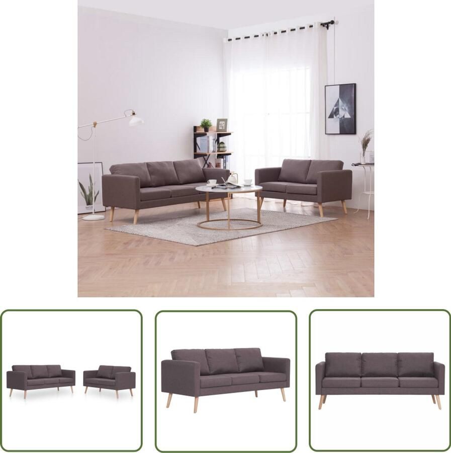 The Living Store Bankstel Montpellier Stof 2-zitsbank 116x70x73cm 3-zitsbank 168x70x73cm Taupe Bankstel Sofa Lounge Set Velours Taupe - Foto 2
