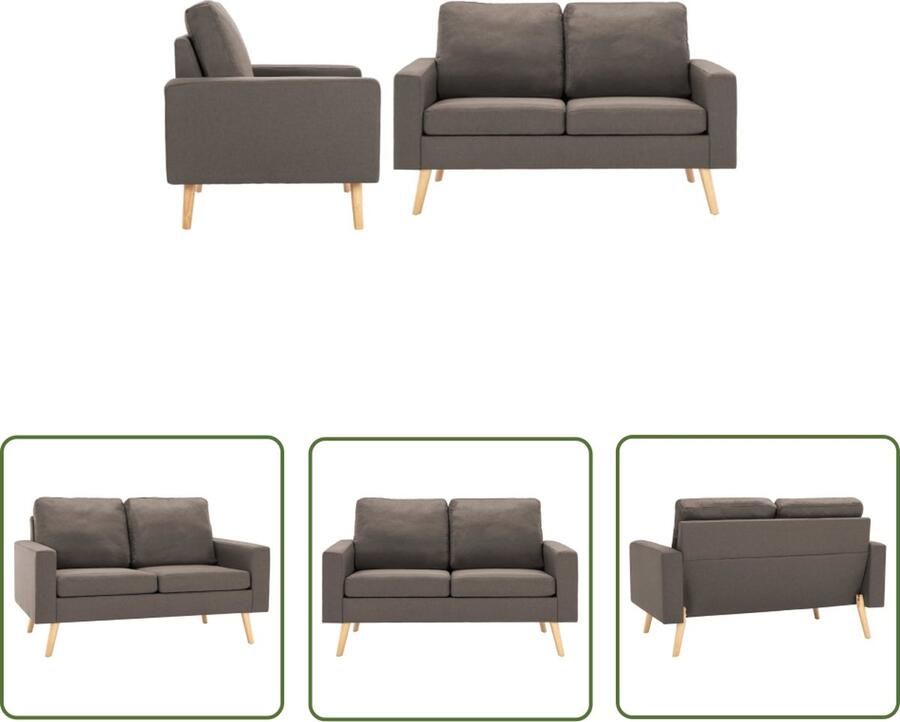 The Living Store Bankenset Armstoel 2-zitsbank Taupe Stof Hout Comfortabele zitervaring Bankstellen Sofa Fauteuils Lounge Meubilair Stoffen Sofa