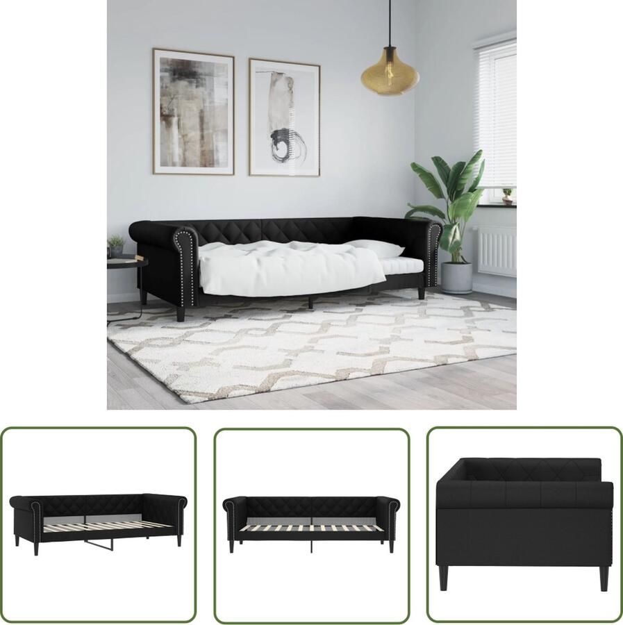 The Living Store Slaapbank Zwart 235 x 110 x 68 cm Kunstleer Stabiel en comfortabel Slaapbank Sofa Bed Daybed Zwarte Slaapbank Kunstleder Bank