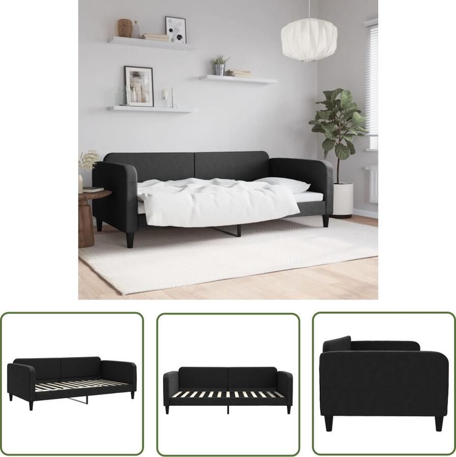 The Living Store Slaapbank 100x200 cm stof zwart Slaapbank Sofa Bed Daybed Lounge Sofa Tweepersoons Bank