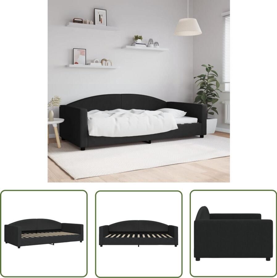 The Living Store Slaapbank 100x200 cm stof zwart Slaapbank Sofa Bed Tweepersoons Bed Zwarte Slaapbank Moderne Slaapbank