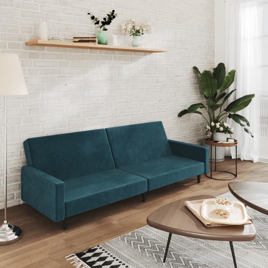 The Living Store Slaapbank 2-zits fluweel blauw Slaapbank Sofa Bed Tweepersoonsbed Lounge Meubilair Fluweel Bank