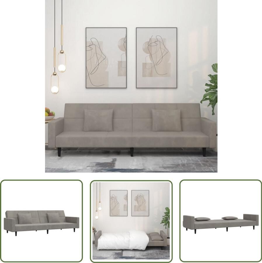 The Living Store Slaapbank 220 x 100 x 52 cm Lichtgrijs fluweel 2-persoonsbed Slaapbank Sofa Bed Tweepersoonsbed Lounge Meubilair Fluweel Bank