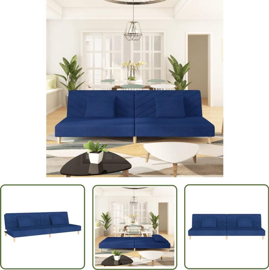VidaXL Slaapbank 2-zits met 2 kussens stof blauw Slaapbank Sofa Bed Tweepersoonsbed Lounge Bank Design Bank