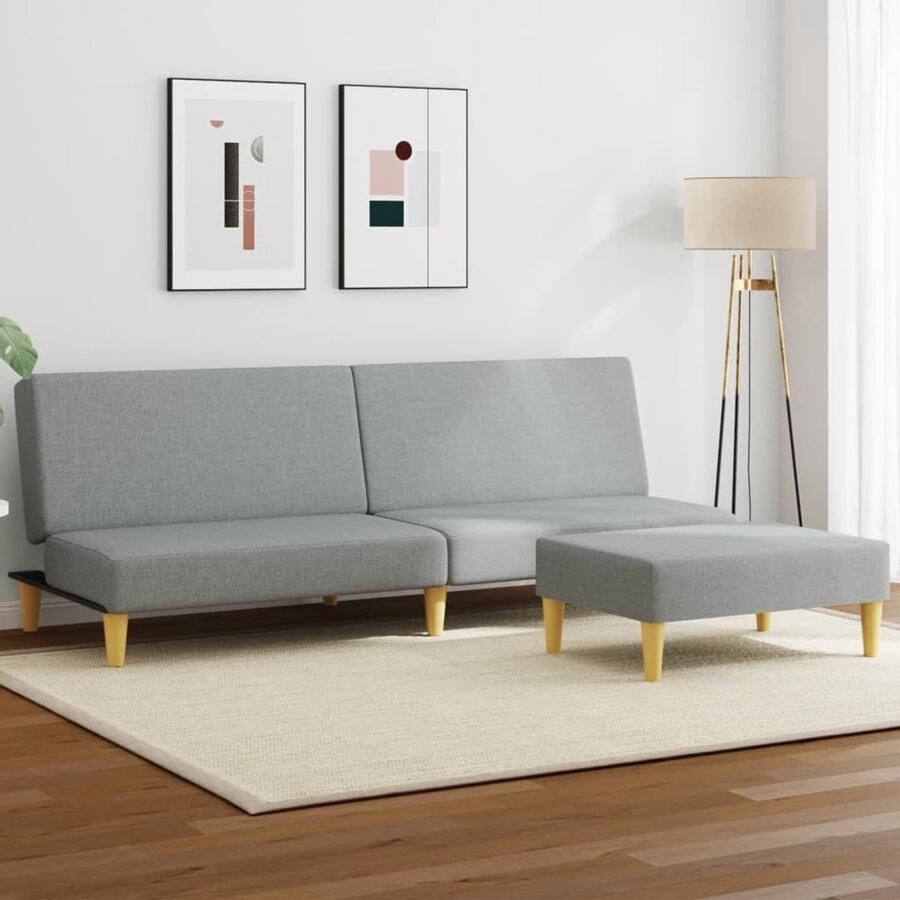 The Living Store Slaapbank 2-zits met kussens en voetenbank stof dlichtgrijs Slaapbank Sofa Bed Kanapé Lits Lounge Meubels Eetkamerstoel