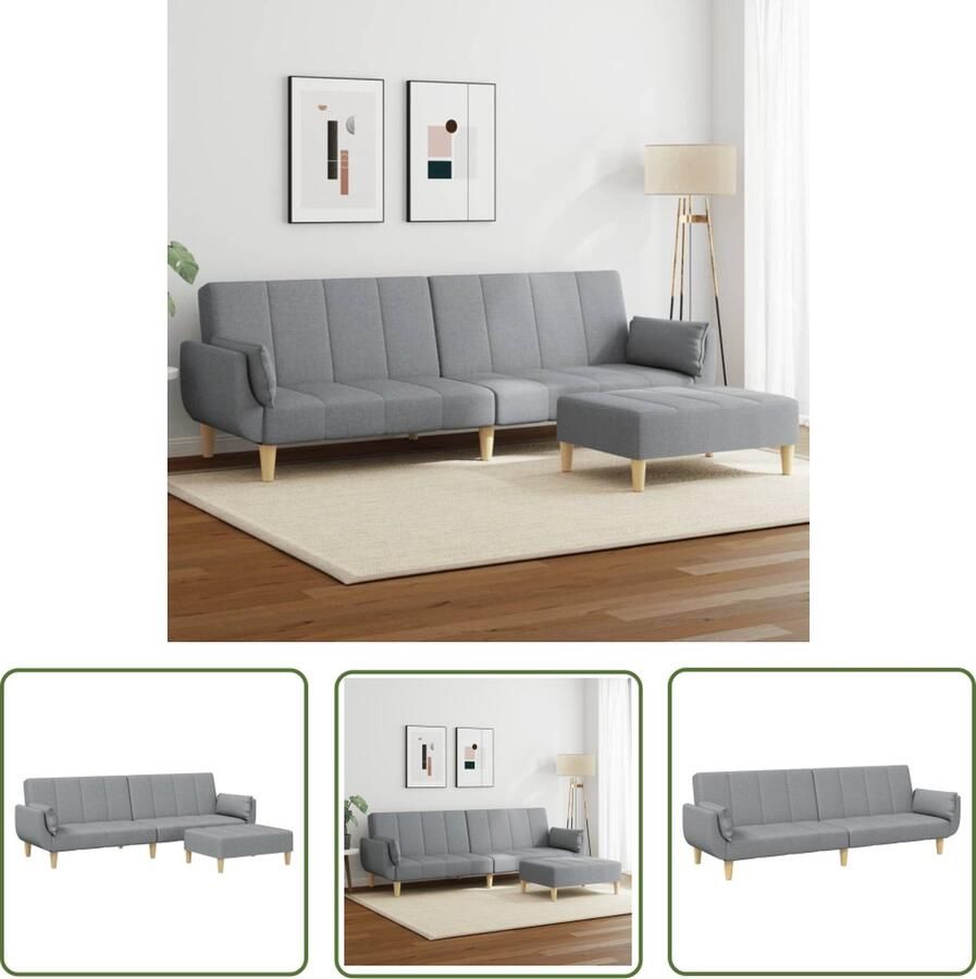 The Living Store Slaapbank met Voetenbank Lichtgrijs 2-in-1 Omvormbaar Polyesterstof 220 x 100 x 52 cm Slaapbank Sofa Bed Tweepersoonsbed Lounge Meubilair Woonkamermeubel
