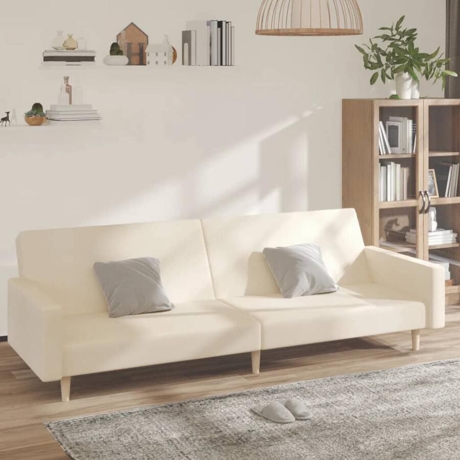 The Living Store Slaapbank 2-zits stof crèmekleurig Slaapbank Sofa Bed Tweepersoonsbed Kanapé Lits Lounge Meubilair