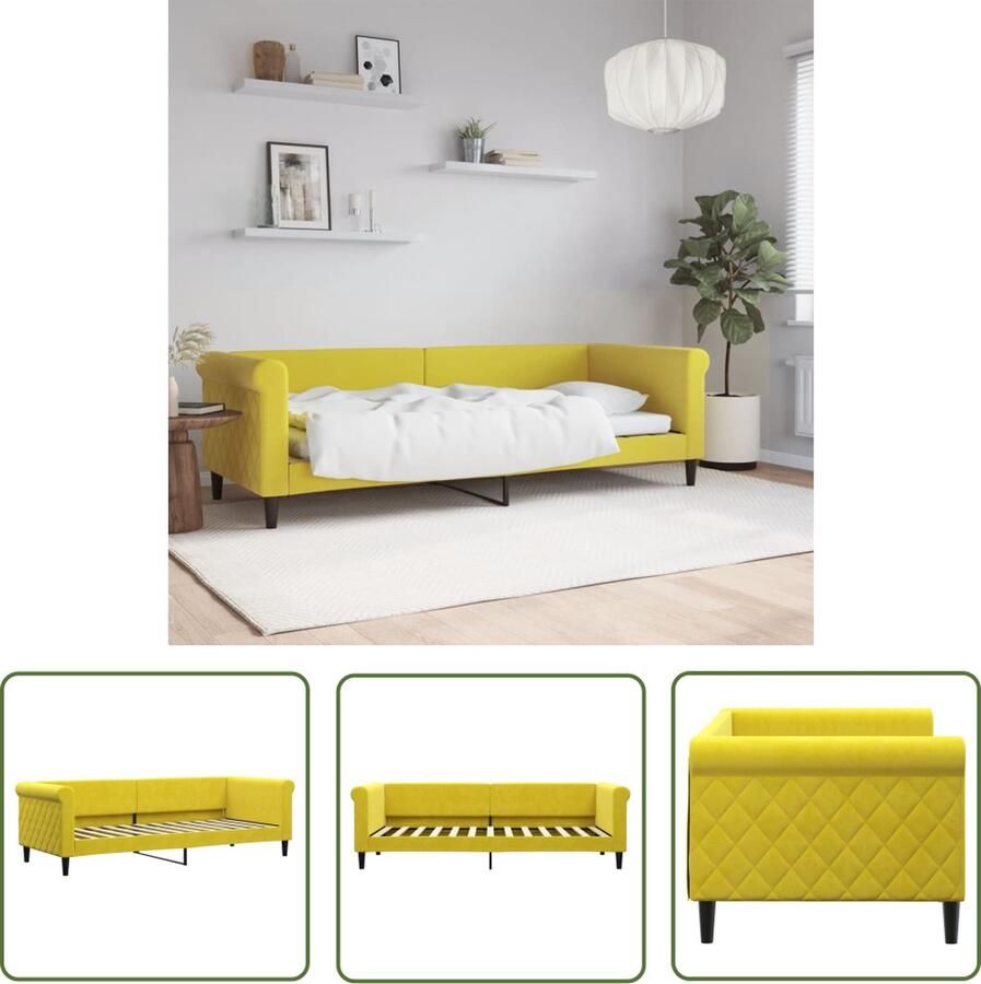 The Living Store Slaapbank Geel Fluweel 229 x 90 x 68 cm Multiplex Massief Hout Slaapbank Sofa Bed Fluweelsofa Gele Sofa Lounge Meubilair