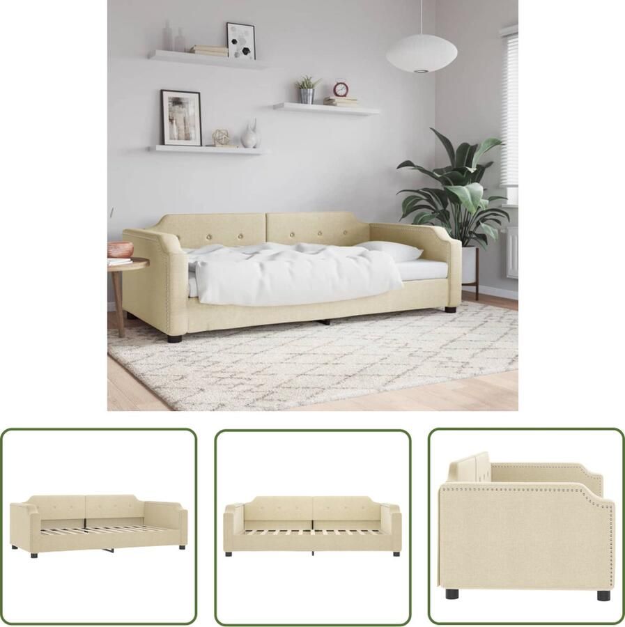 The Living Store Slaapbank Crème 223 x 90 x 66.5 cm Veelzijdig Comfortabel Metalen Frame Massief Hout Multiplex Lattenbodem Schuimvulling Slaapbank Sofa Bed Daybed Crèmekleurig Meubilair Multifunctioneel Meubel