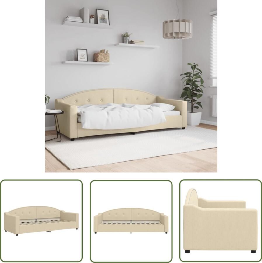 The Living Store Slaapbank Praktische en Opvallende Toevoeging 223 x 90 x 75 Crème Slaapbank Sofa Bed Daybed Crèmekleurig Meubilair Stoffen Bank