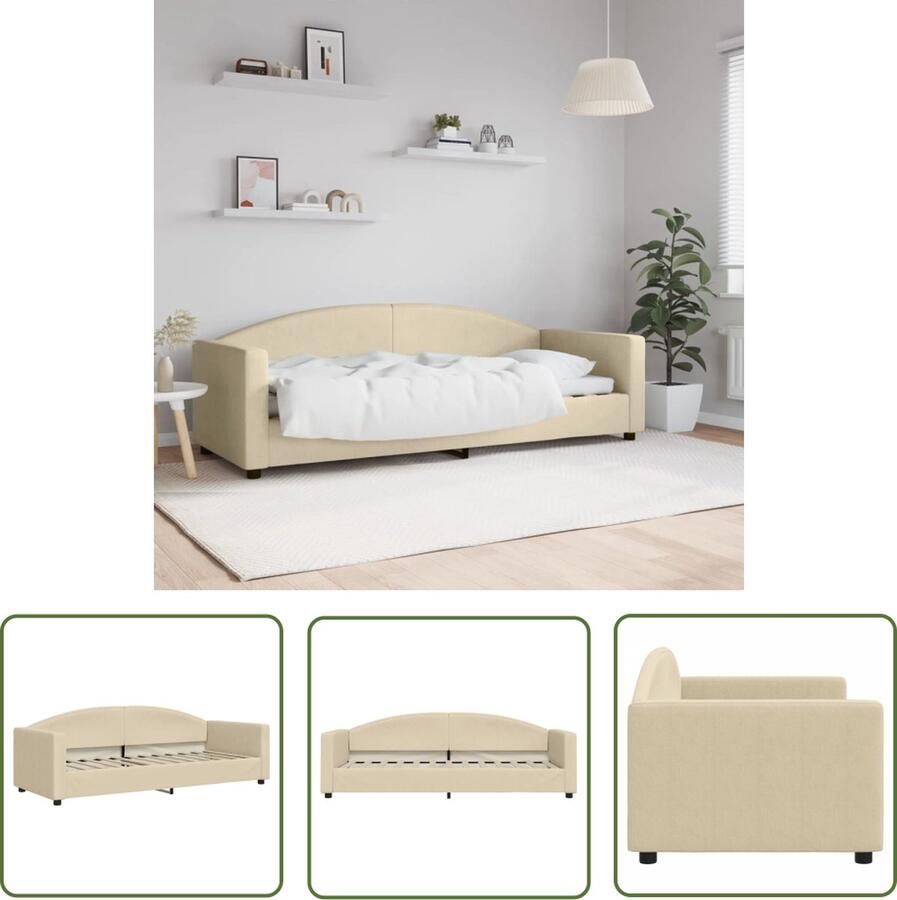 The Living Store Slaapbank Crème 223 x 90 x 75 (B x D x H) 80 x 200 cm (B x L) Stof Metaal Massief Hout Slaapbank Sofa Bed Daybed Tweepersoonsbed Creme Kleurtje