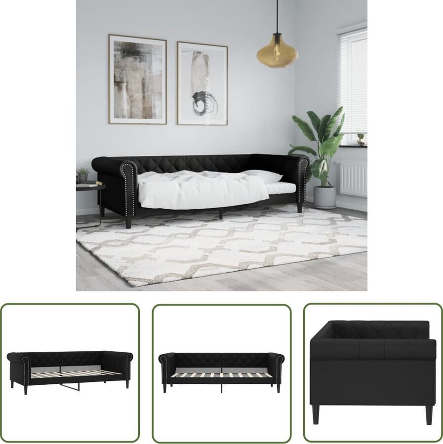 The Living Store Slaapbank 90x190 cm kunstleer zwart Slaapbank Sofa Bed Daybed Kunstleder Bank Zwarte Bank