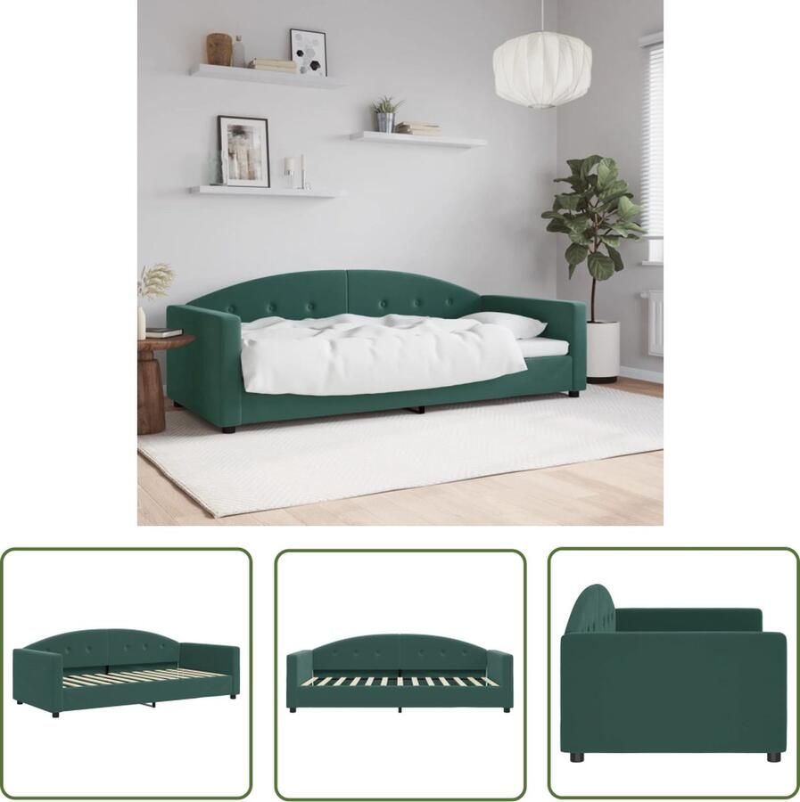 The Living Store Slaapbank Fluweel 222 x 100 x 75 Donkergroen Slaapbank Sofa Bed Tweepersoonsbed Donkere Kleuren Fluweelsofa