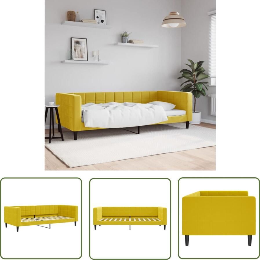 The Living Store Slaapbank Geel Fluweel 223 x 100 x 68 cm Stabiel frame comfortabel modern design Slaapbank Sofa Bed Daybed Gele Meubels Velvet Meubel