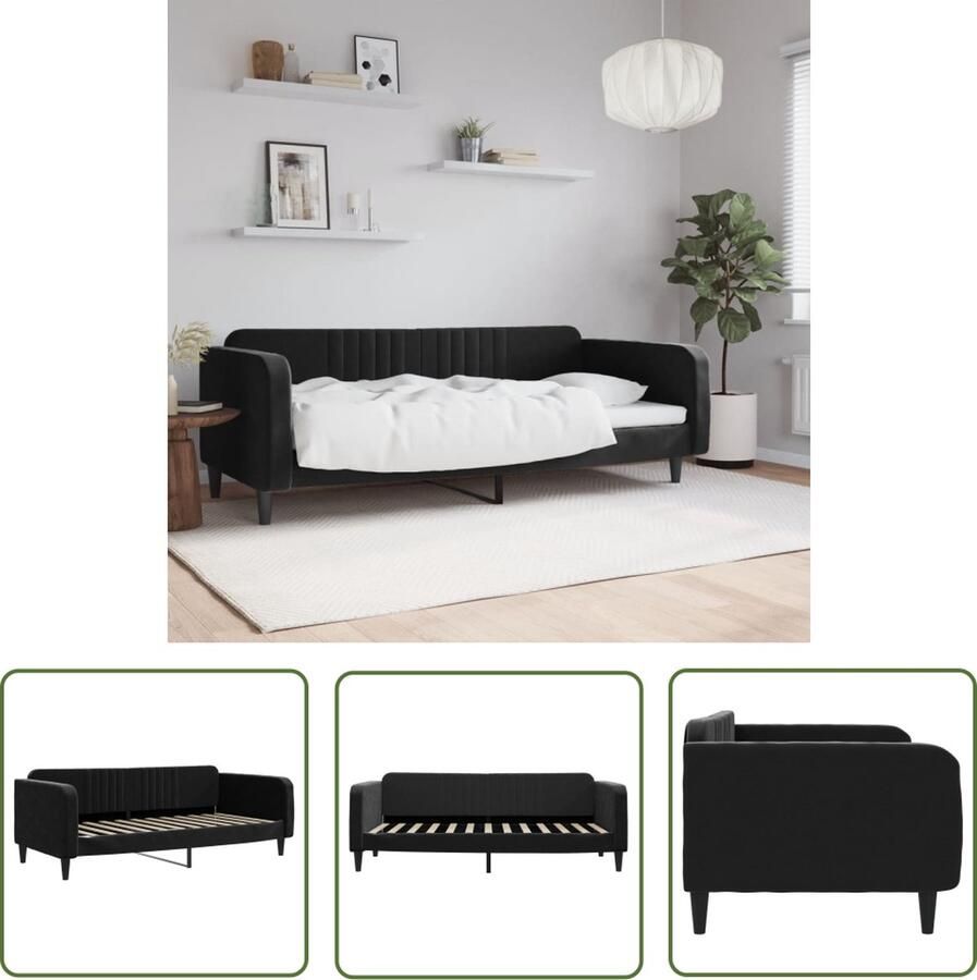 The Living Store Slaapbank Fluweel Modern Design 223x100x75 cm Zwart Slaapbank Sofa Bed Tweepersoonsbed Velvet Bank Zwarte Bank