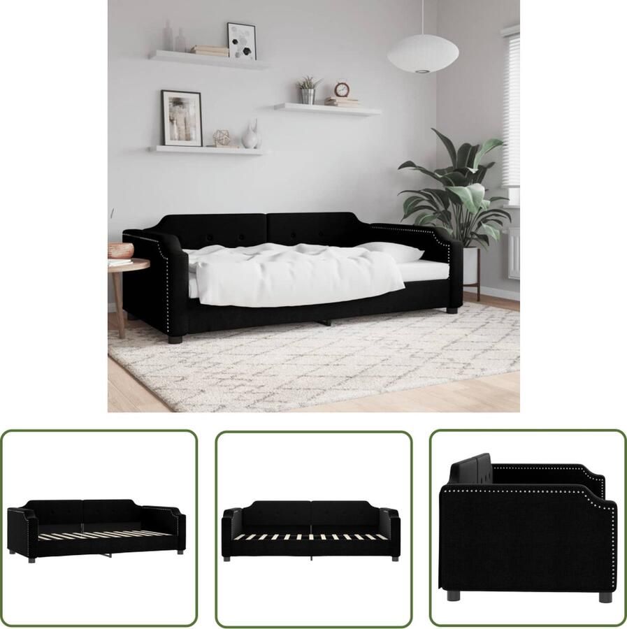The Living Store Slaapbank Zwarte Stoffen 2-in-1 Bank Bed 223x100x66.5cm Slaapbank Sofa Bed Tweepersoons Bed Zwarte Meubels Stoffen Bank