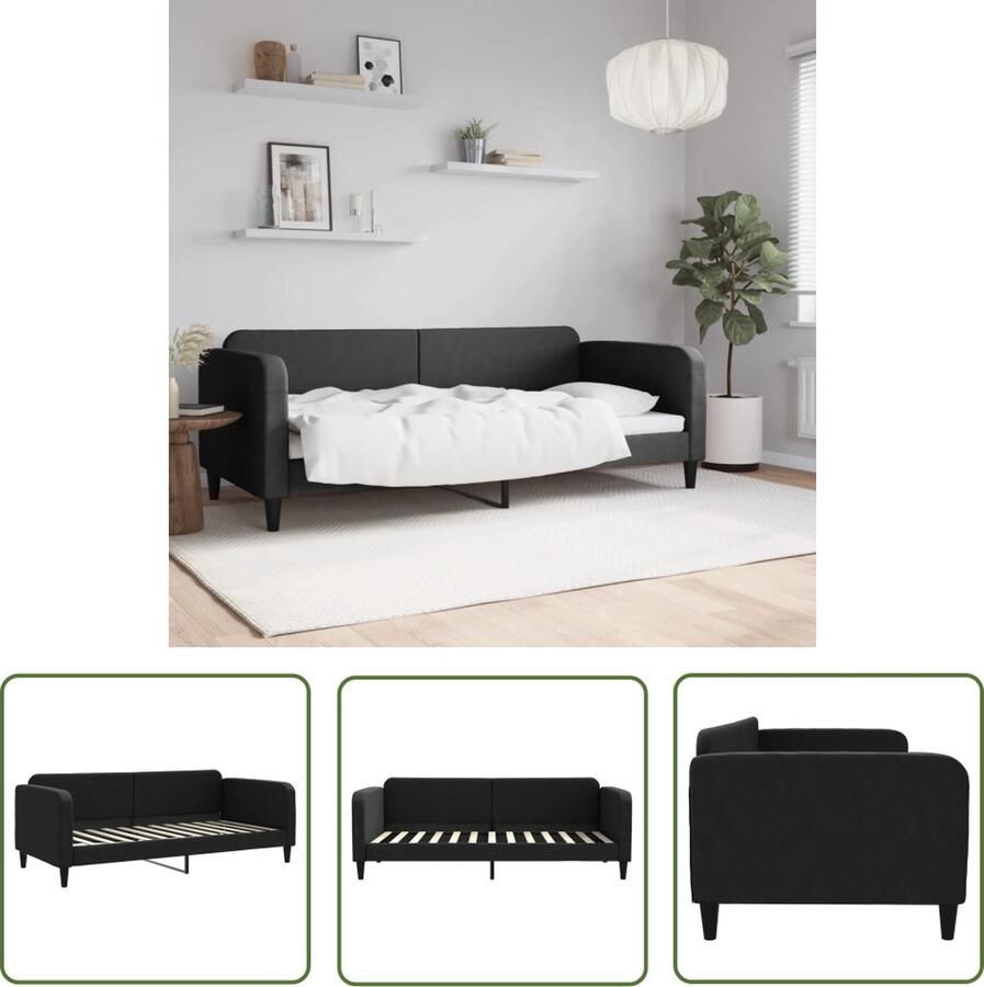 The Living Store Slaapbank 90x200 cm stof zwart Slaapbank Sofa Bed Tweepersoonsbed Daybed Zwarte Slaapbank