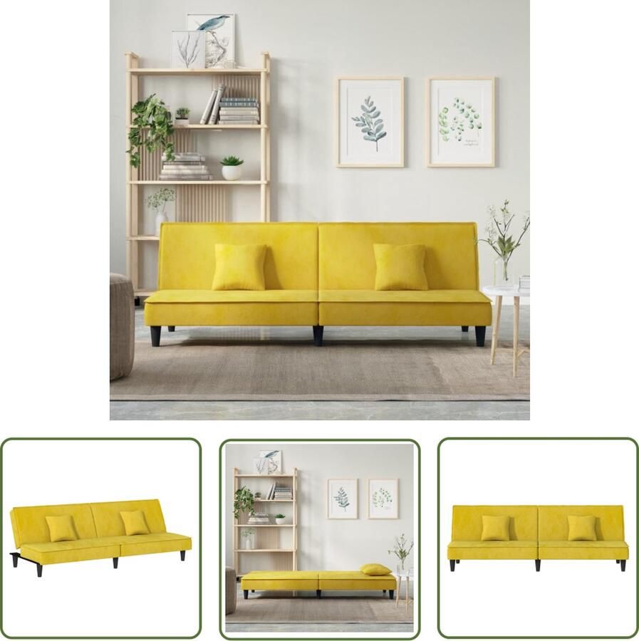 The Living Store Slaapbank Geel Fluwelen Bank Verstelbare Rugleuning Comfortabele Zitervaring Praktische Rolkussens Stevig en Stabiel Frame Slaapbank Sofa Bed Fluweel Bank Gele Bank Lounge Meubilair - Foto 2