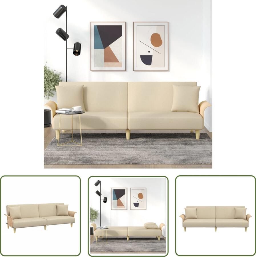 The Living Store Slaapbank Crème 224 x 89 x 70 cm Verstelbare rugleuning Comfortabele zitting Rolkussens Stevig multiplex frame Slaapbank Sofa Bed Tweepersoonsbed Comfortabele Zitting Stoffen Bank - Foto 2