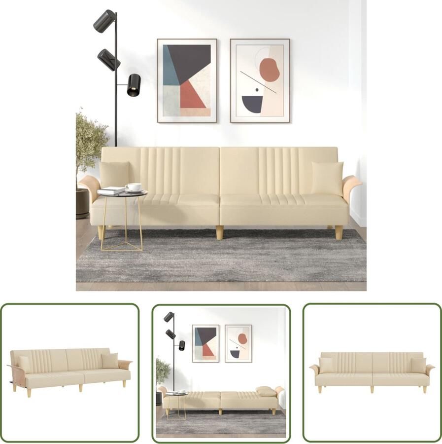 The Living Store Slaapbank Crème 224 x 89 x 70 cm (B x D x H) Verstelbare rugleuning Comfortabele zitervaring Stevig frame Slaapbank Sofa Bed Tweepersoonsbed Comfortabele Zitzitting Stoffen Bank - Foto 2