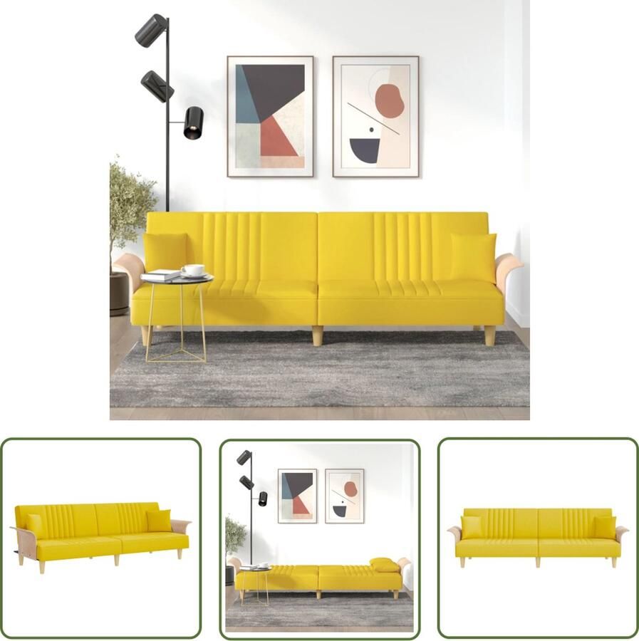 The Living Store Slaapbank Lichtgeel 224x89x70 cm Duurzaam materiaal Verstelbare rugleuning Comfortabele zitervaring Praktische kussens Stevig frame Montage vereist Inclusief 2 kussens - Foto 2