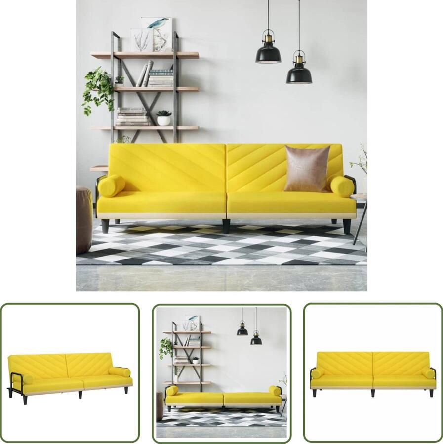 The Living Store Slaapbank Lichtgeel 205x89x70cm Schuimvulling Slaapbank Sofa Bed Tweepersoonsbed Geel Meubilair Stoffen Bank - Foto 2