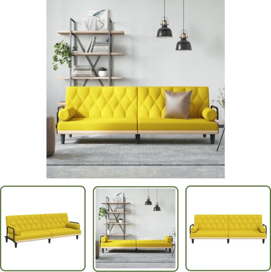 The Living Store Slaapbank Comfortabele zitplaats 205 x 89 x 70 cm Lichtgeel stof Slaapbank Sofa Bed Tweepersoonsbed Loungebank Bankstel - Foto 2