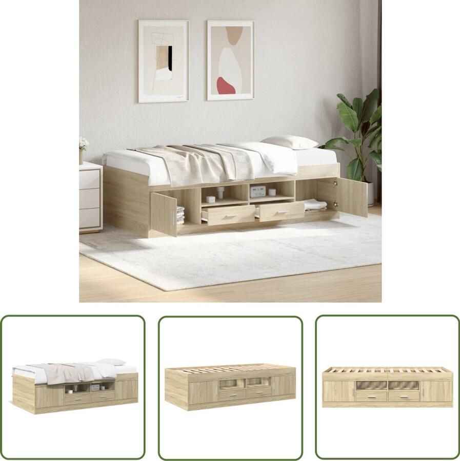 VidaXL Sofa Bed Slaapbank met lades zonder matras 100x200cm sonoma eikenkleurig Bruine Slaapbank Houten Slaapbank Sonomaplank