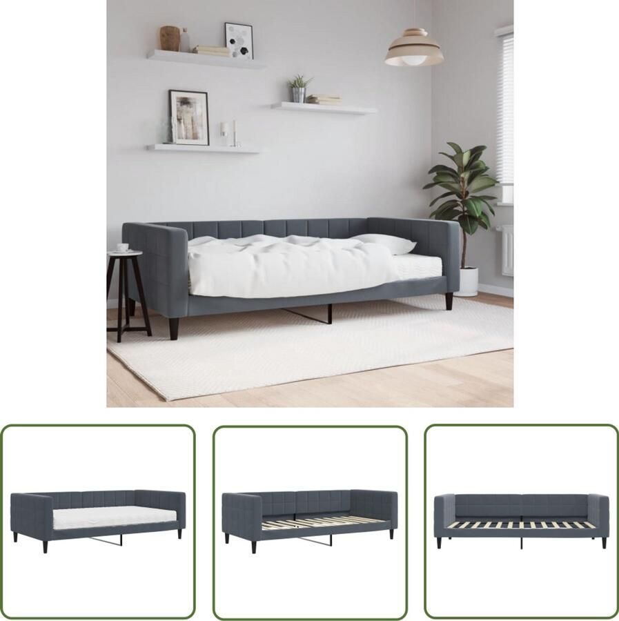 VidaXL Sofa Bed Slaapbank met matras 100x200 cm fluweel donkergroen Fluweel Bank Donkere Grijze Bank Tweepersoonsbed