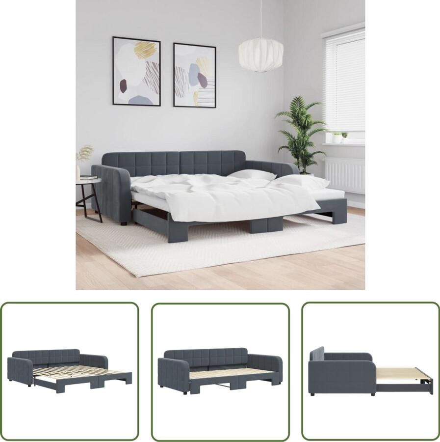 VidaXL Slaapbank met onderschuifbed 100x200 cm fluweel donkergrijs Slaapbank Sofa Bed Tweepersoonsbed Donkere Kleuren Fluweel