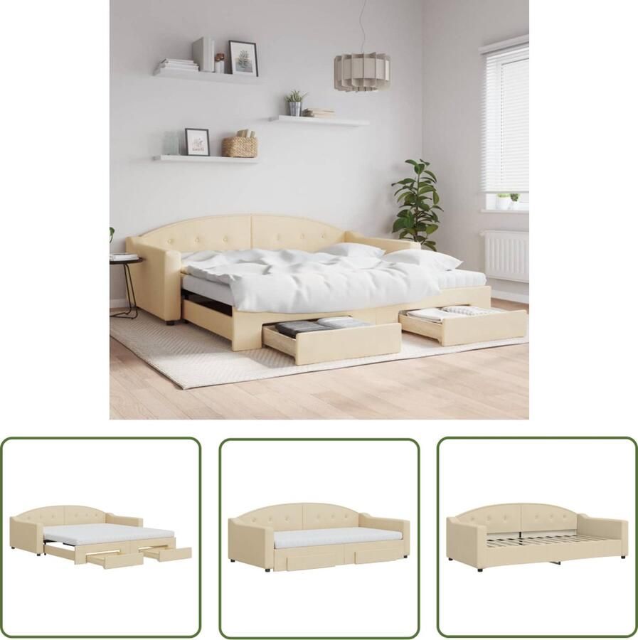 The Living Store Slaapbank Onderschuifbed Crème 223 x 212.5 x 75 cm 2-in-1 Veelzijdig Opbergruimte Schuimmatras Duurzame stof Montage vereist Slaapbank Sofa Bed Onderschuifbed Crème Kleurig Lounge Meubels