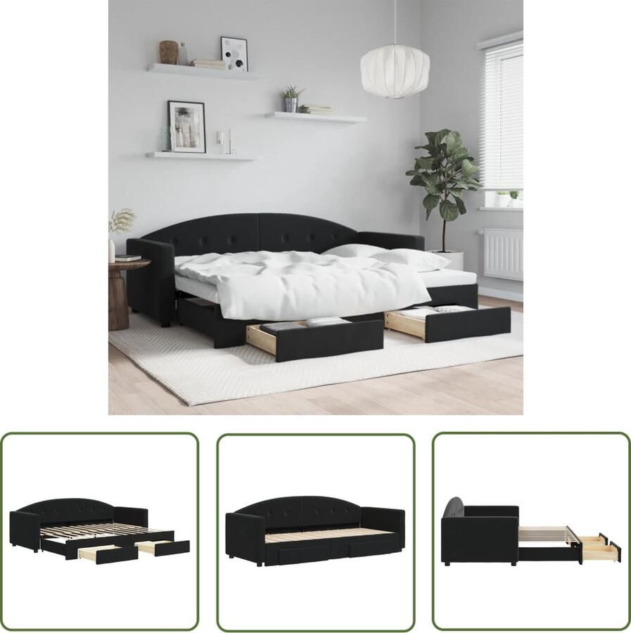The Living Store Slaapbank Met Onderschuifbed Zwart Fluweel 222 x 90 x 75 cm Inclusief 2 Bedlades Geschikt voor Matras 80 x 200 cm Montage vereist Slaapbank Sofa Bed Tweepersoonsbed Boxspring Zithoek