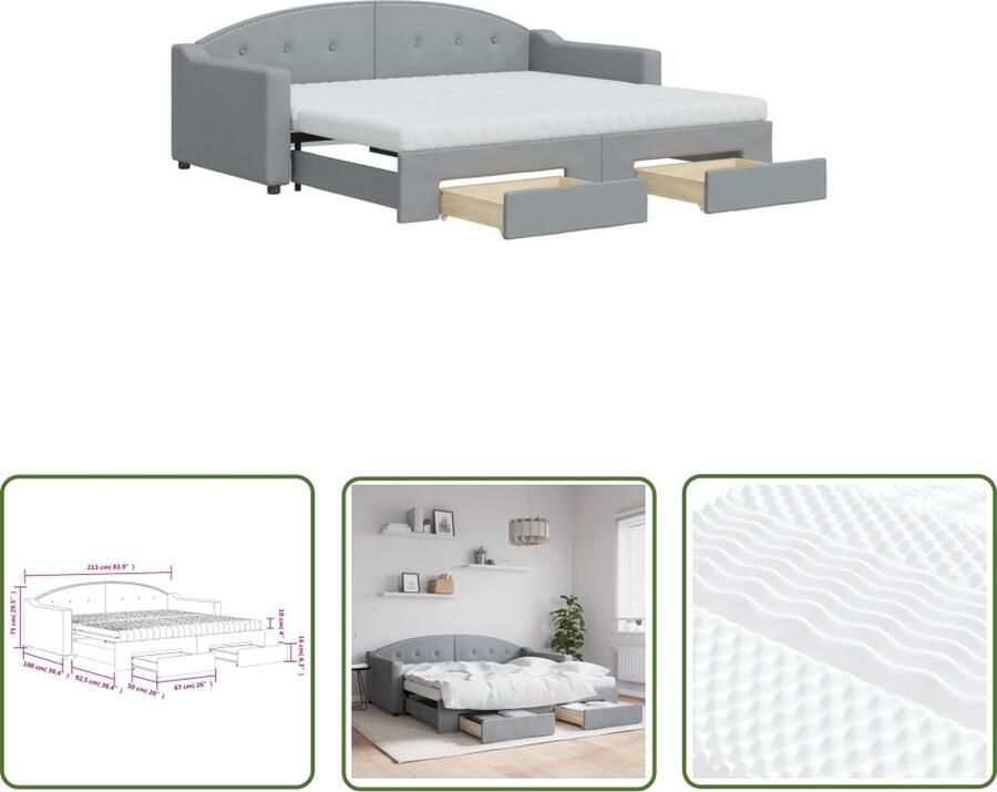 The Living Store Slaapbank 2-in-1 Lichtgrijs 213x192.5x75cm Veelzijdig en comfortabel Slaapbank Sofa Bed Kanapé Lits Multifunctioneel Meubilaar Slaapbanken Grijs - Foto 2
