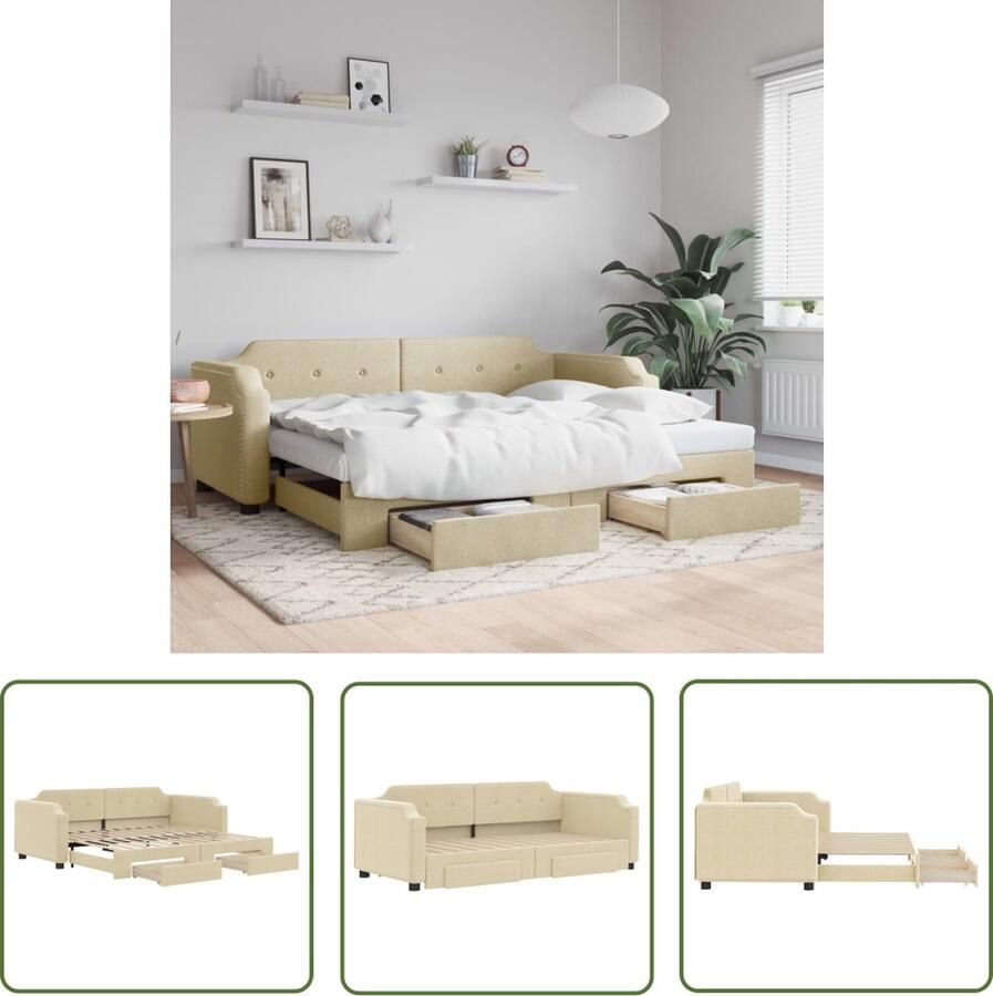 The Living Store Slaapbank Onderschuifbed 223x100x66.5cm Crème Matrassen Verkrijgbaar Slaapbank Sofa Bed Tweepersoonsbed Onder Schuifbed Opbergruimte