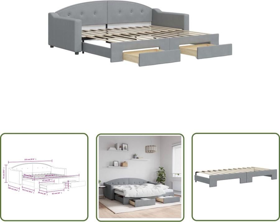 The Living Store Slaapbank met onderschuifbed en lades 90x200 cm stof lichtgrijs Slaapbank Sofa Bed Tweepersoonsbed Onderbed Boxspring - Foto 2