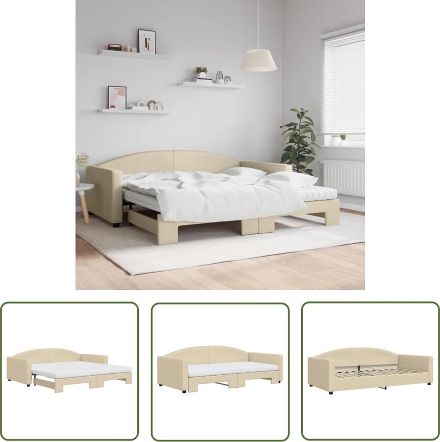 The Living Store Slaapbank 2-in-1 Crème 223 x 110 x 75 cm Comfortabel schuimmatras Duurzame stof en solide constructie Slaapbank Sofa Bed Tweepersoonsbed Creme Kleurstelling Stoffen Bank