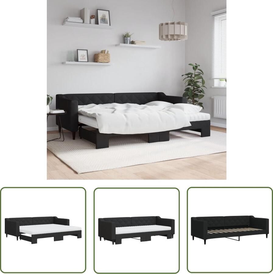 The Living Store Slaapbank met onderschuifbed 223x90x67 cm zwart stof comfortabel schuimmatras duurzame constructie Slaapbank Sofa Bed Zweefbed Boxspring Meubels