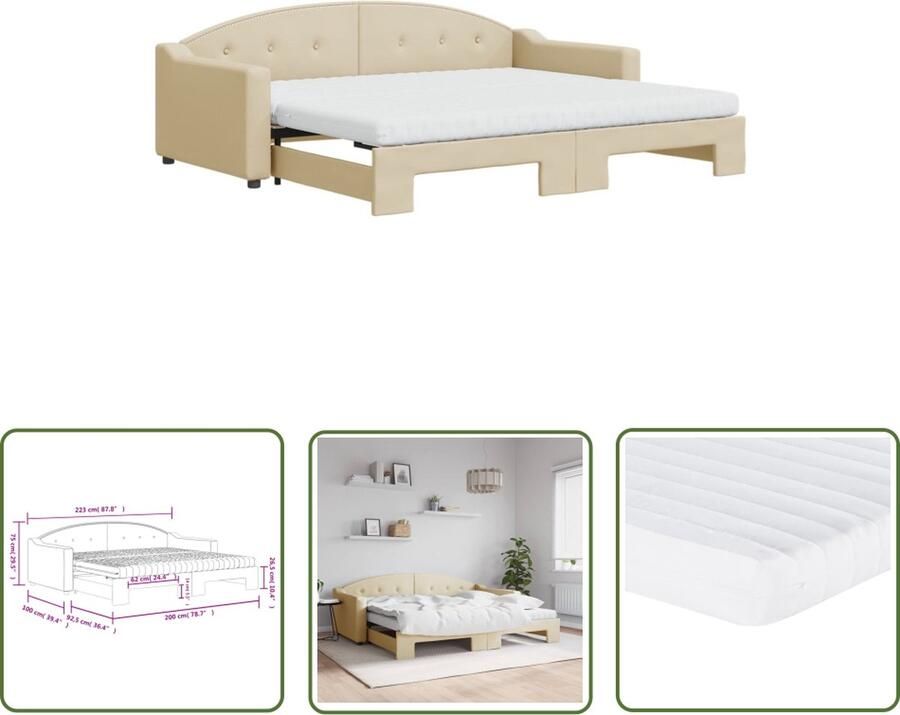 The Living Store Slaapbank Onderschuifbed 223x100x75 cm Crème Schuimmatras Duurzame stof Stevig frame Montage vereist Slaapbank Sofa Bed Tweepersoonsbed Onderbed Crème Kleurtje