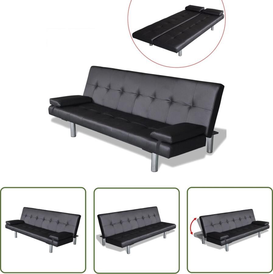 The Living Store Slaapbank Zwart Houten frame 168 x 77 x (61.5 64 66) cm Verstelbaar 110 kg Slaapbank Sofa Bed Tweepersoonsbed Banksofa Lounge Meubilair - Foto 2