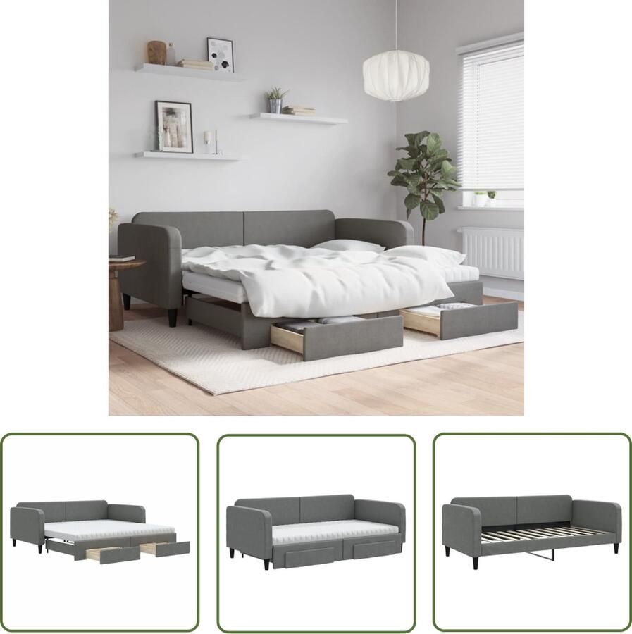 The Living Store Slaapbank met onderschuifbed Donkergrijs 223 x 212.5 x 75 cm Veelzijdig en comfortabel Slaapbank Sofa Bed Donkere Grijze Bank Boxspring Meubels