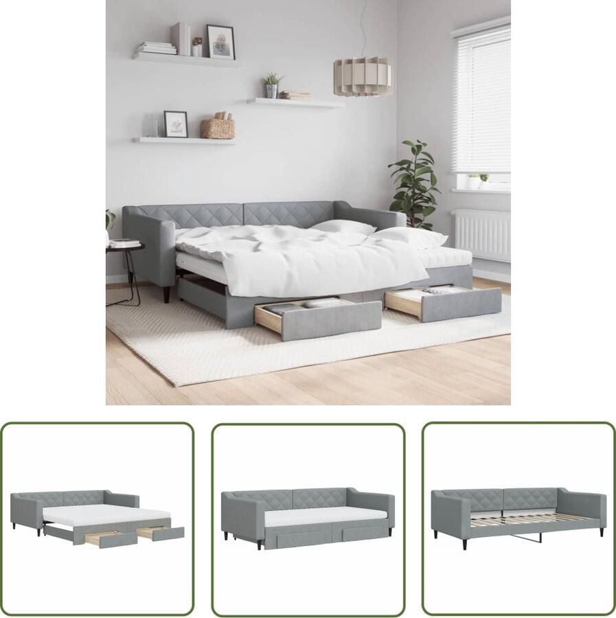 The Living Store Slaapbank met Onderschuifbed Lichtgrijs 223 x 212.5 x 67 cm Duurzame stof en solide constructie Slaapbank Sofa Bed Onderschuifbed Boxspring Lounge Meubels