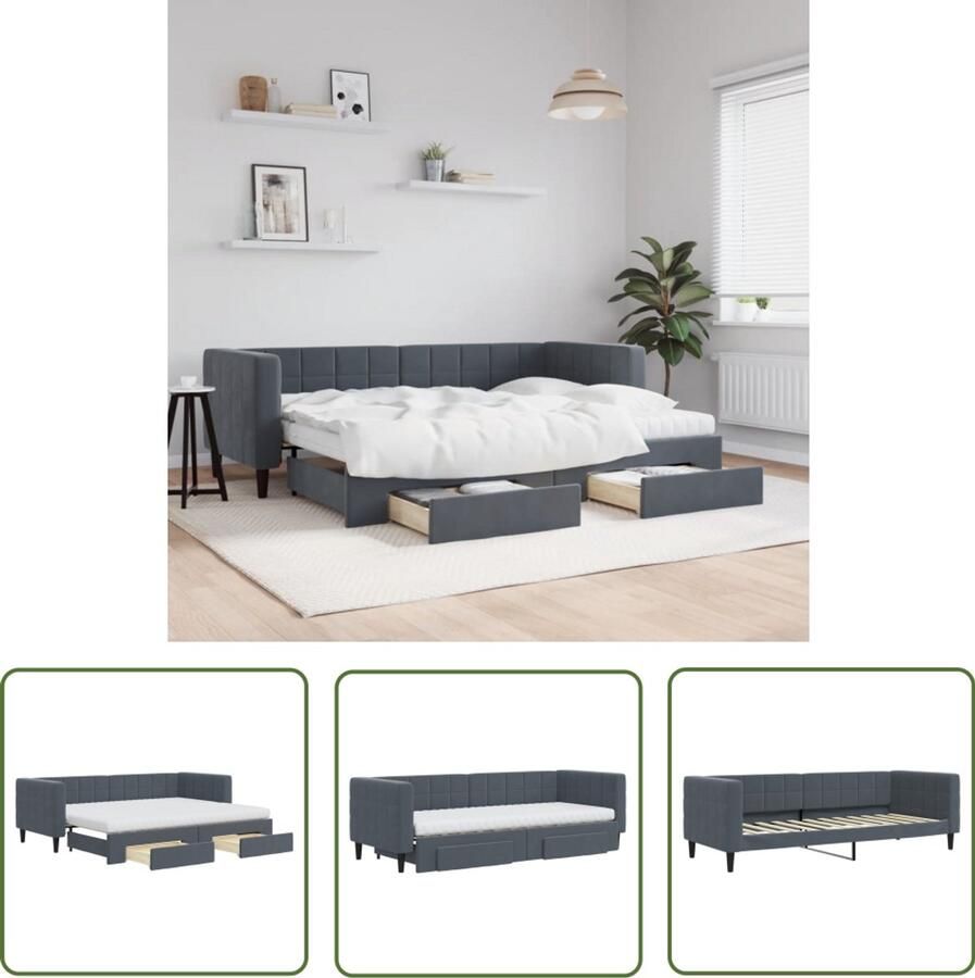 VidaXL Sofa Bed Slaapbank onderschuifbed en lades 80x200 cm fluweel donkergrijs Tweepersoonsbed Onderschuifbed Boxspring