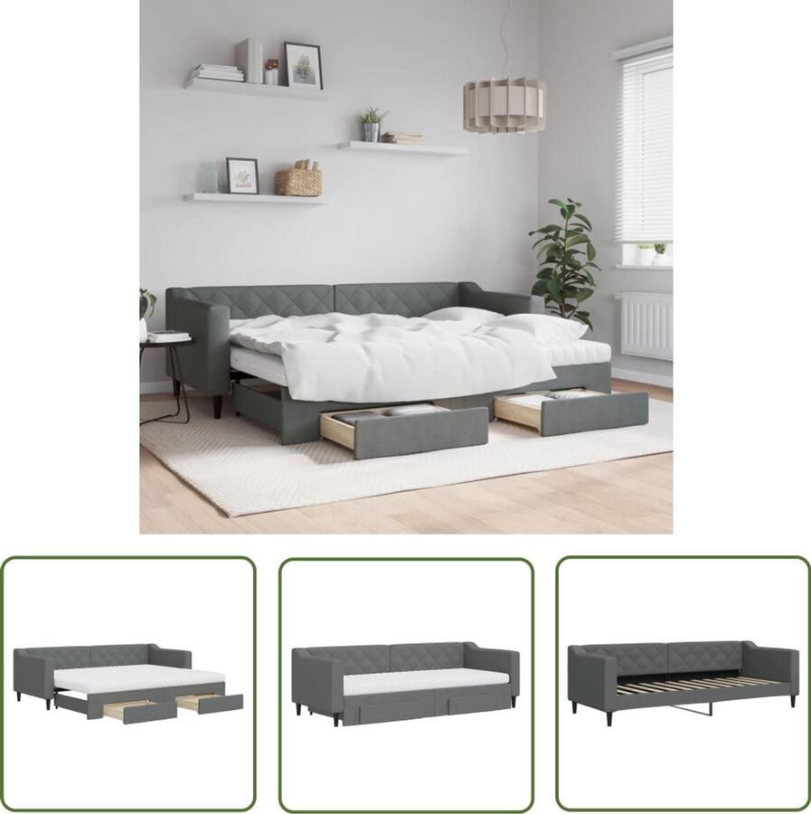 The Living Store Slaapbank onderschuifbed en lades 80x200 cm stof donkergrijs Slaapbank Sofa Bed Donkere Meubels Opbergmeubel Boxspring